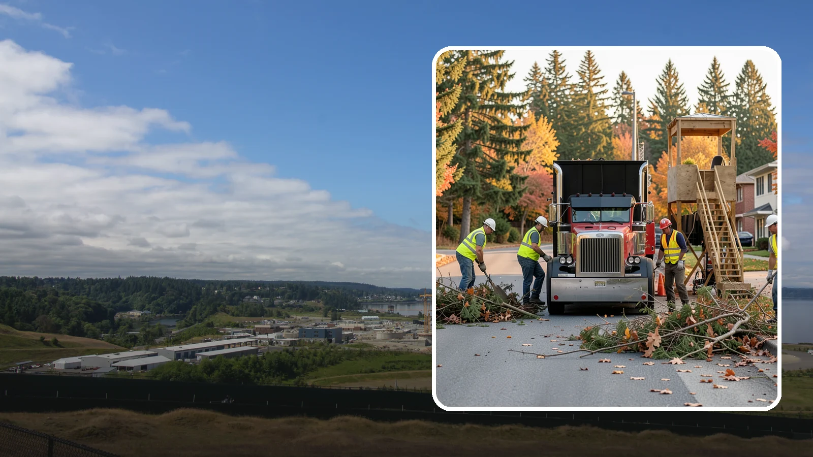 Storm Debris Collection in University Place, Pierce County, WA - Post-storm collection of downed limbs, branches, and wind-blown debris from public areas.
