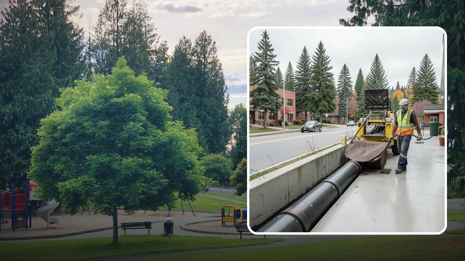 Storm Drain Cleaning in Bonney Lake, Pierce County, WA - Storm drain line cleaning that clears pipes and conveyances to maintain full stormwater flow capacity.