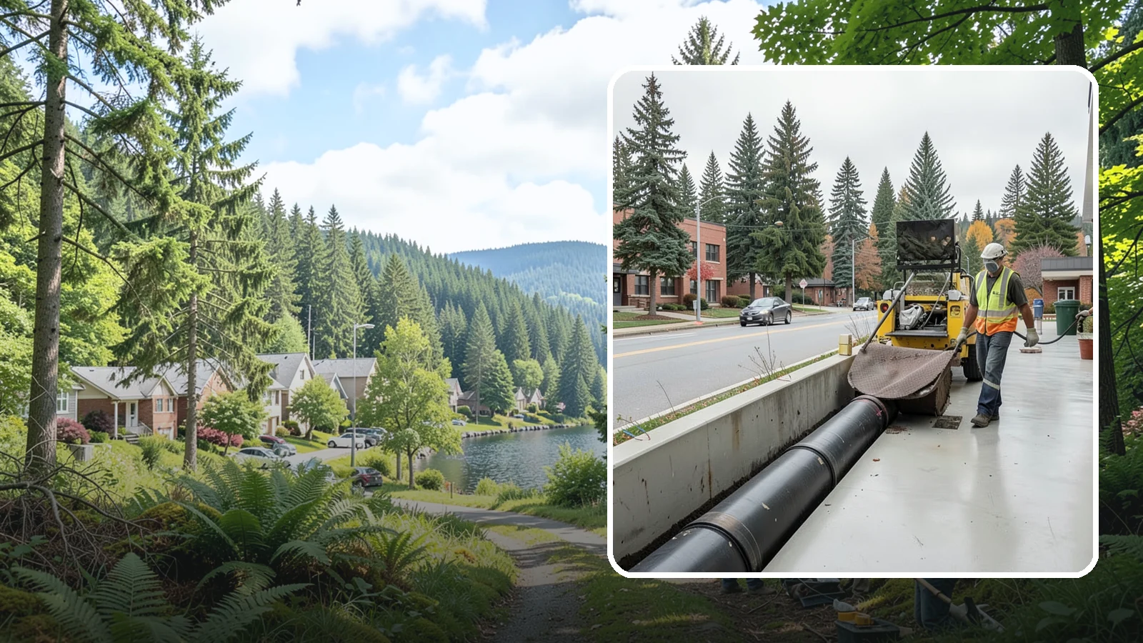 Storm Drain Cleaning in Lake Forest Park, King County, WA - Storm drain line cleaning that clears pipes and conveyances to maintain full stormwater flow capacity.