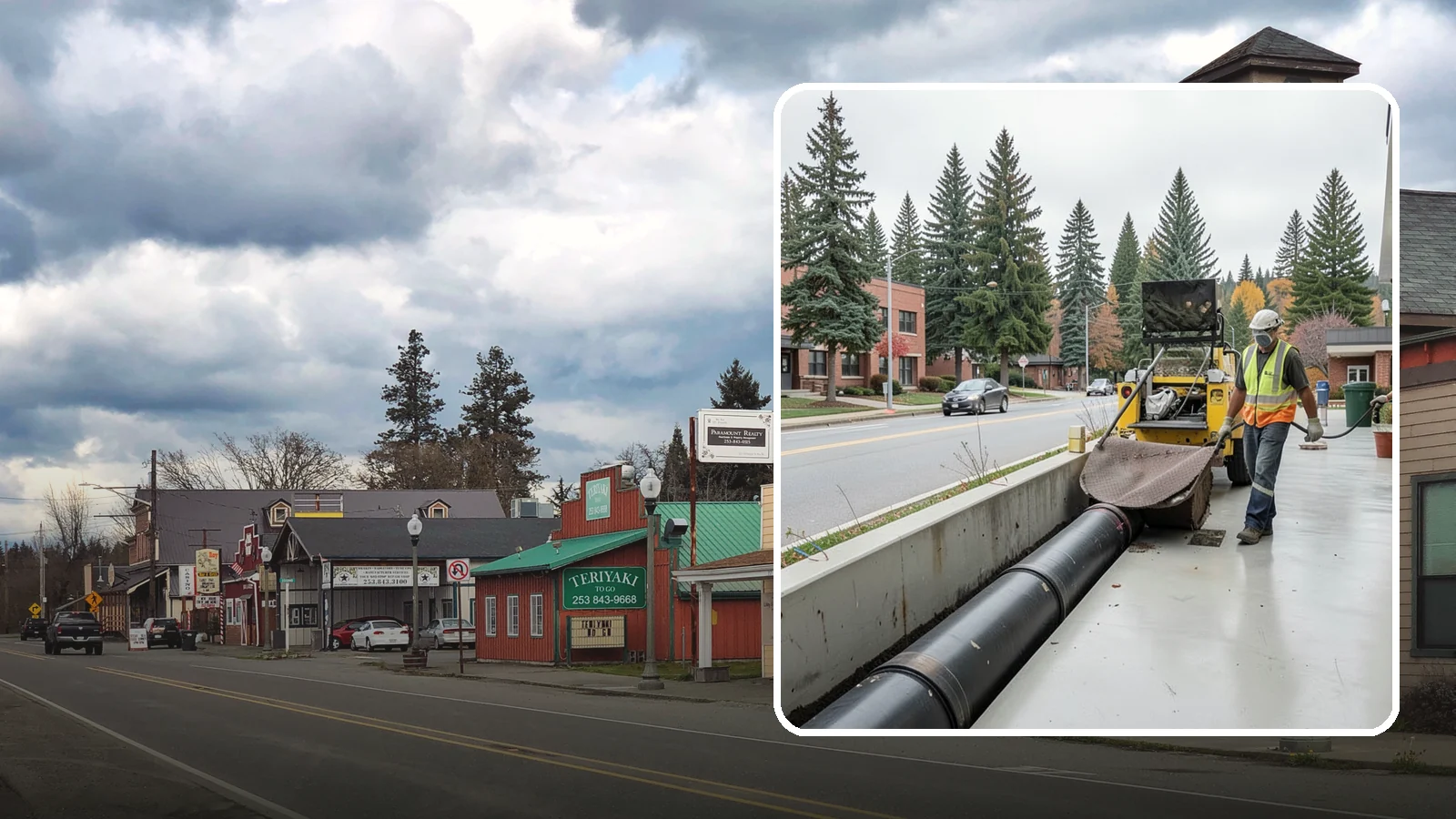 Storm Drain Cleaning in Roy, Pierce County, WA - Storm drain line cleaning that clears pipes and conveyances to maintain full stormwater flow capacity.