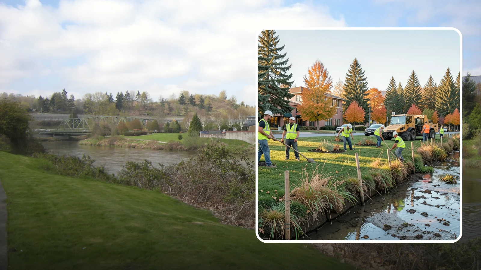 Stream Bank Restoration in Tukwila, King County, WA - Stabilization and revegetation of eroding stream banks using bioengineering methods.