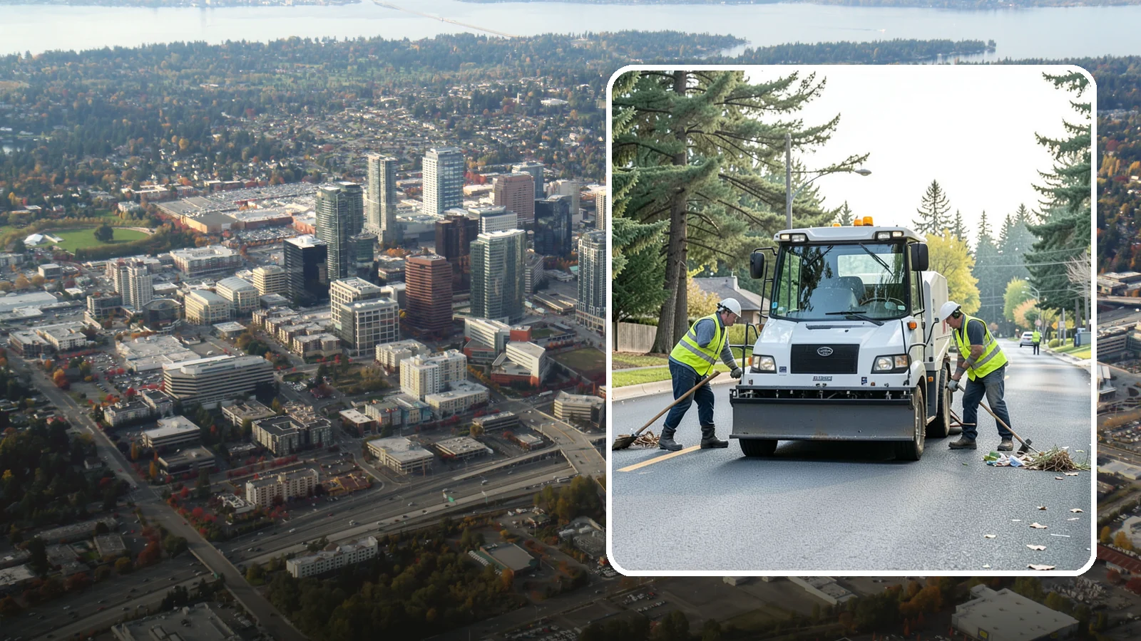 Street Litter Removal in Bellevue, King County, WA - Routine collection of litter from streets, gutters, and curb lines across defined municipal routes.