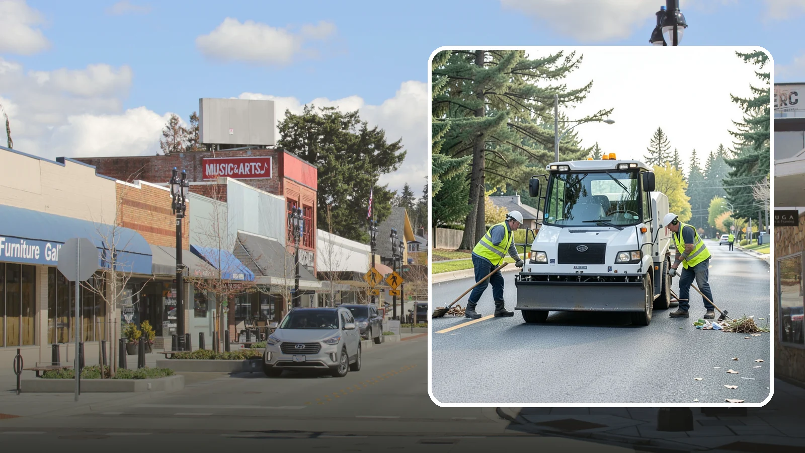 Street Litter Removal in Bothell, King County, WA - Routine collection of litter from streets, gutters, and curb lines across defined municipal routes.
