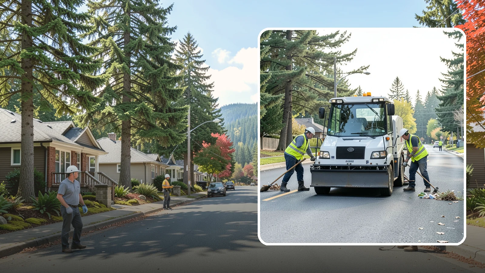 Street Litter Removal in Hunts Point, King County, WA - Routine collection of litter from streets, gutters, and curb lines across defined municipal routes.