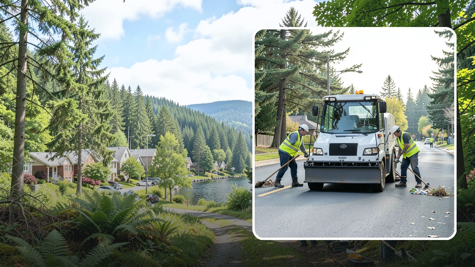 Street Litter Removal in Lake Forest Park, King County, WA - Routine collection of litter from streets, gutters, and curb lines across defined municipal routes.