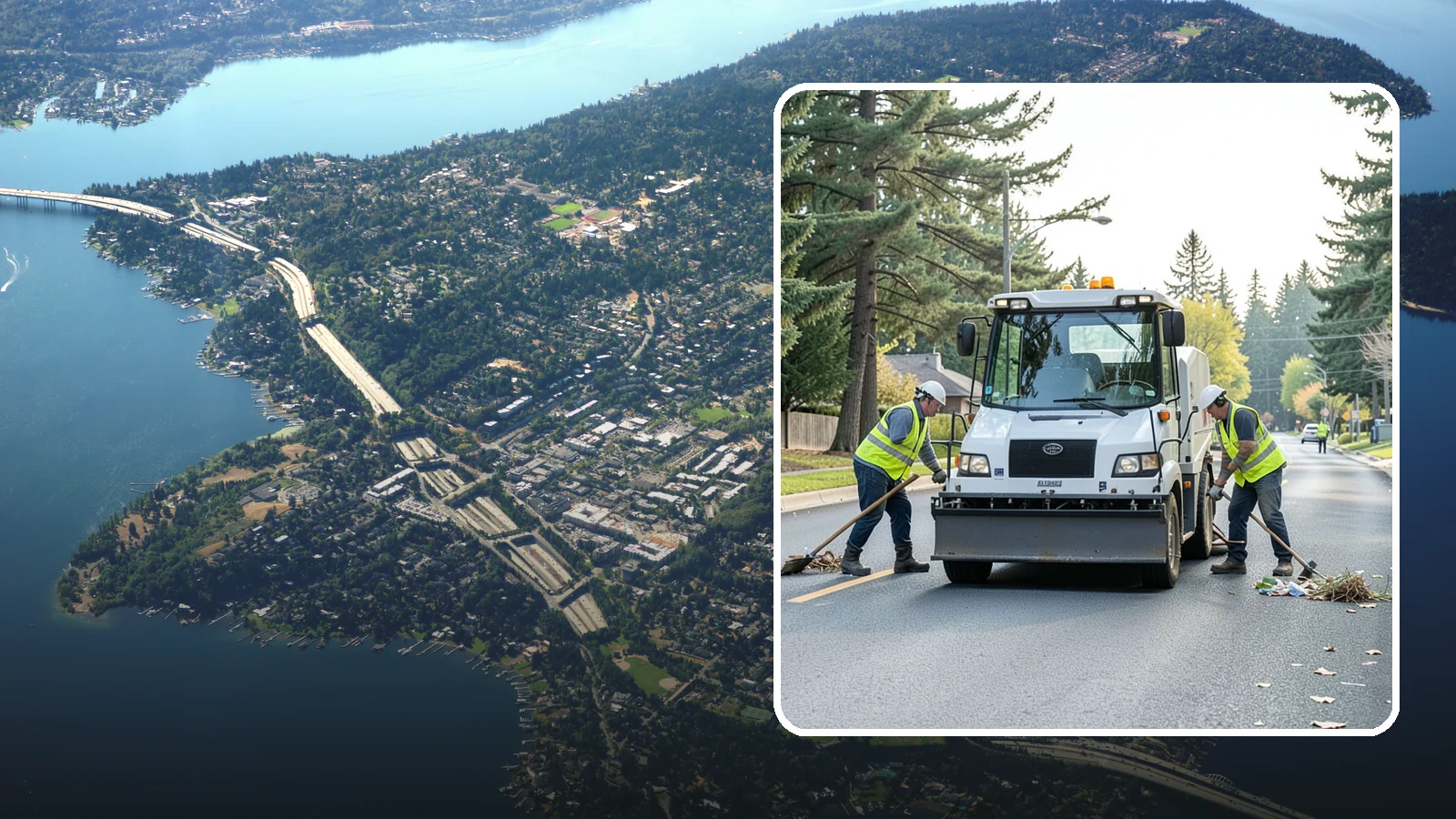 Street Litter Removal in Mercer Island, King County, WA - Routine collection of litter from streets, gutters, and curb lines across defined municipal routes.