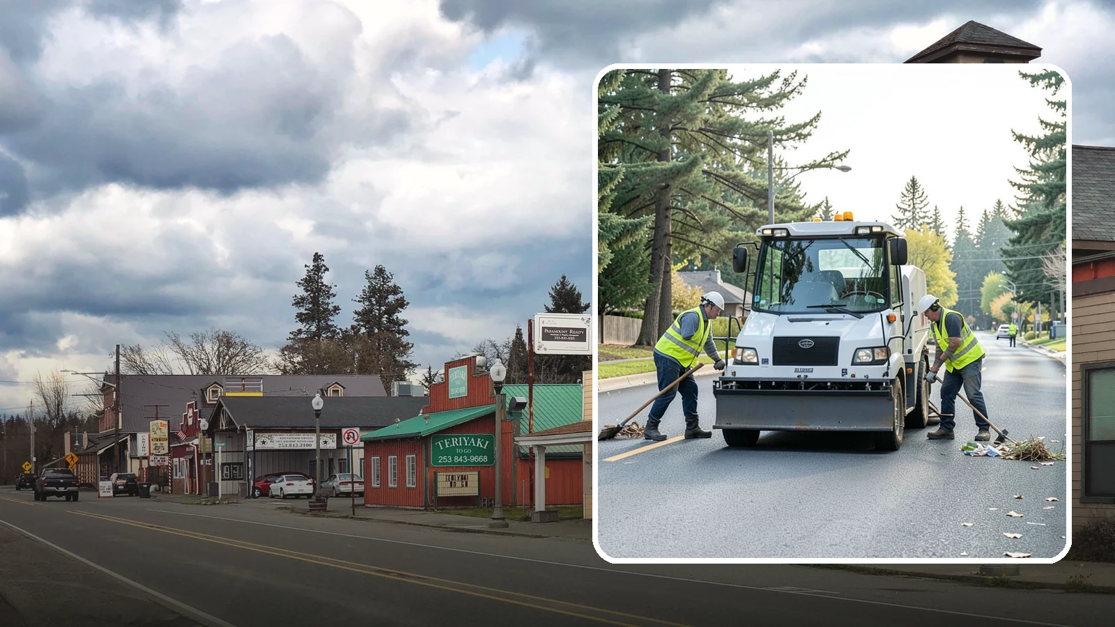 Street Litter Removal in Roy, Pierce County, WA - Routine collection of litter from streets, gutters, and curb lines across defined municipal routes.