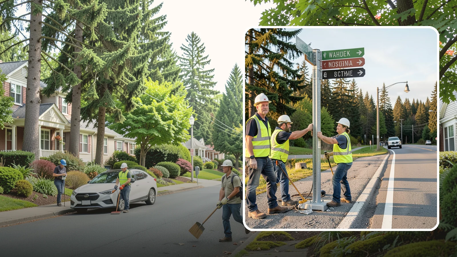 Street Name Sign Installation in Beaux Arts Village, King County, WA - Fabrication and installation of MUTCD-compliant street name signs meeting current retroreflectivity standards.