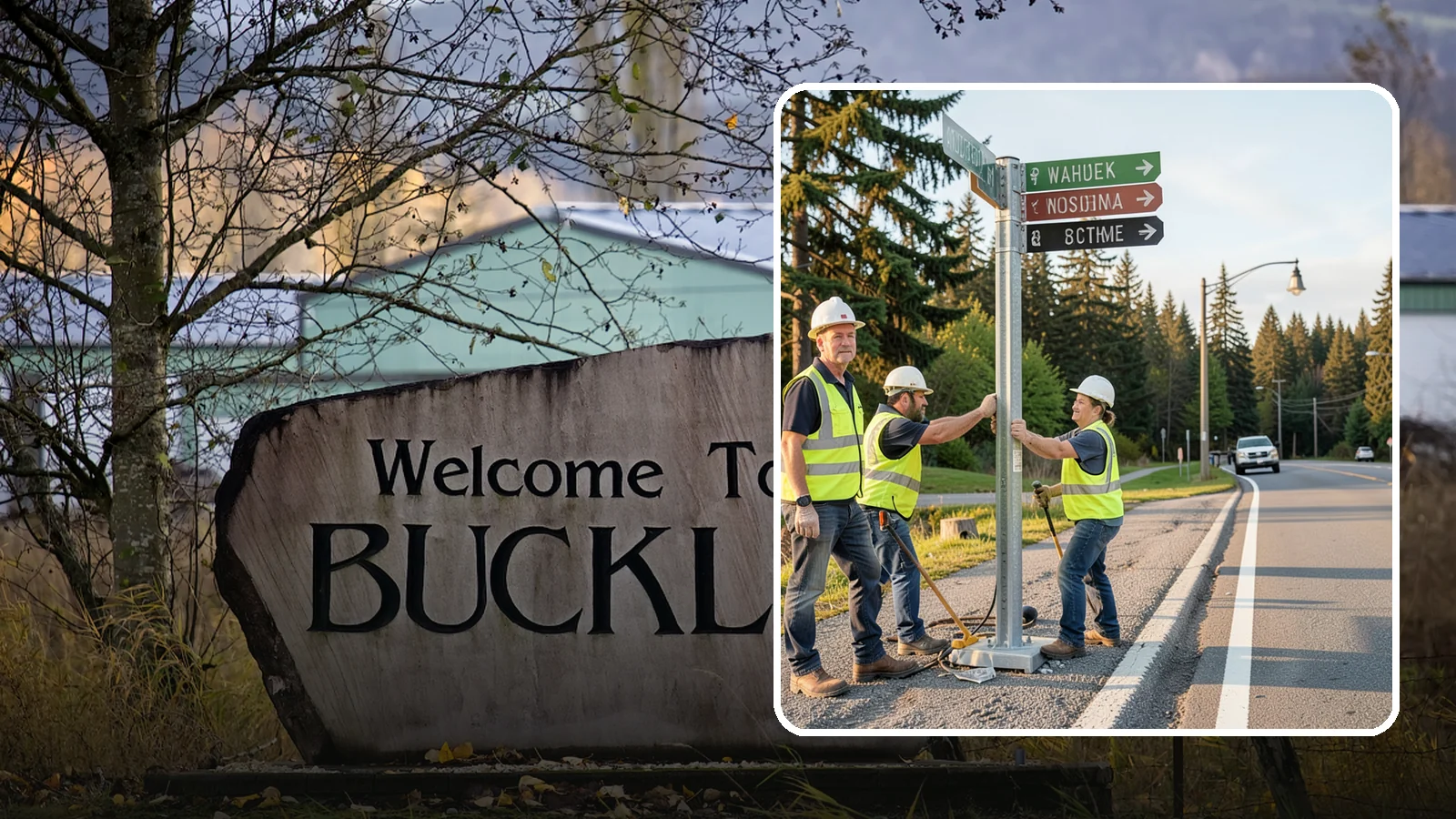 Street Name Sign Installation in Buckley, Pierce County, WA - Fabrication and installation of MUTCD-compliant street name signs meeting current retroreflectivity standards.