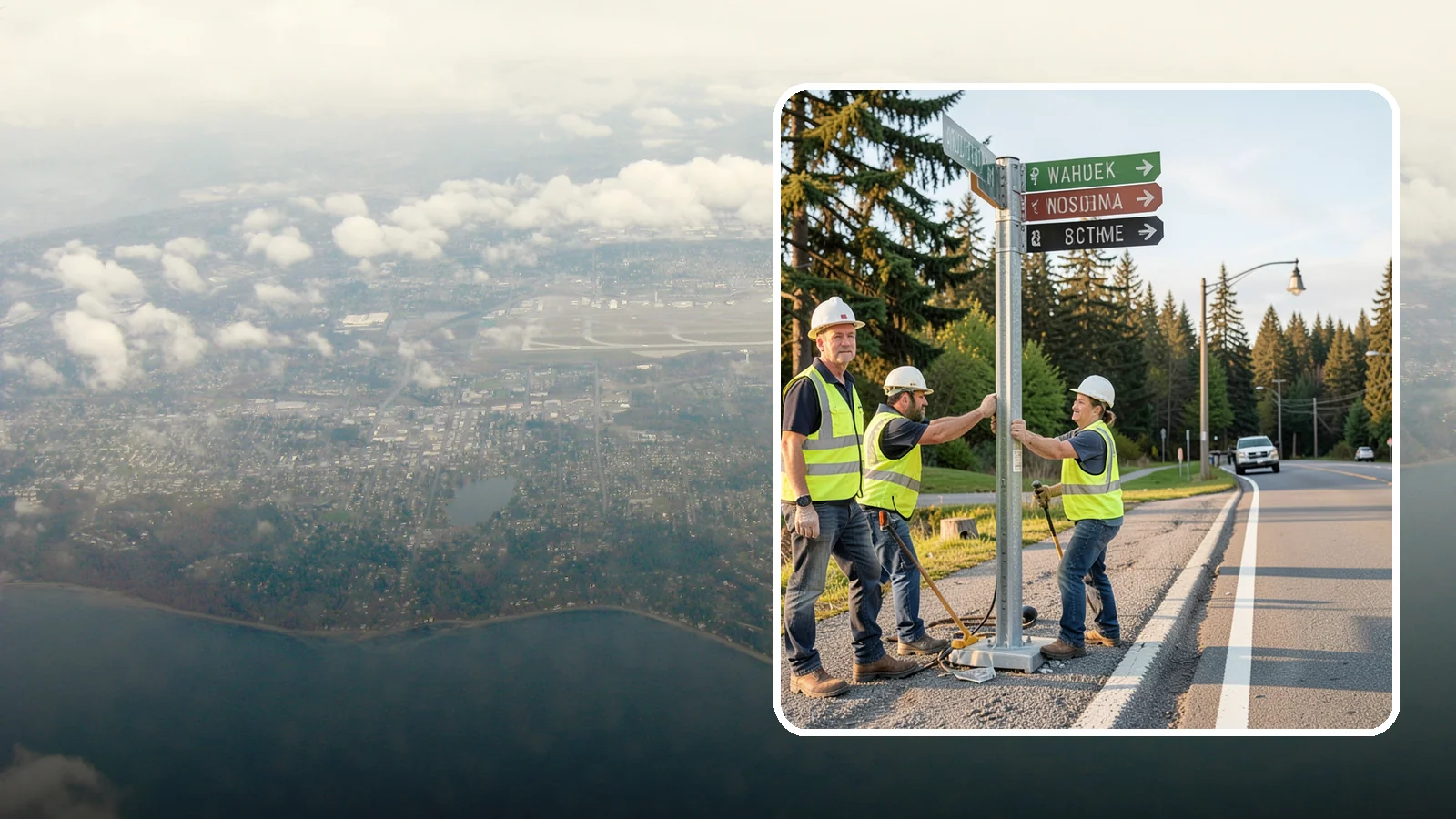 Street Name Sign Installation in Burien, King County, WA - Fabrication and installation of MUTCD-compliant street name signs meeting current retroreflectivity standards.