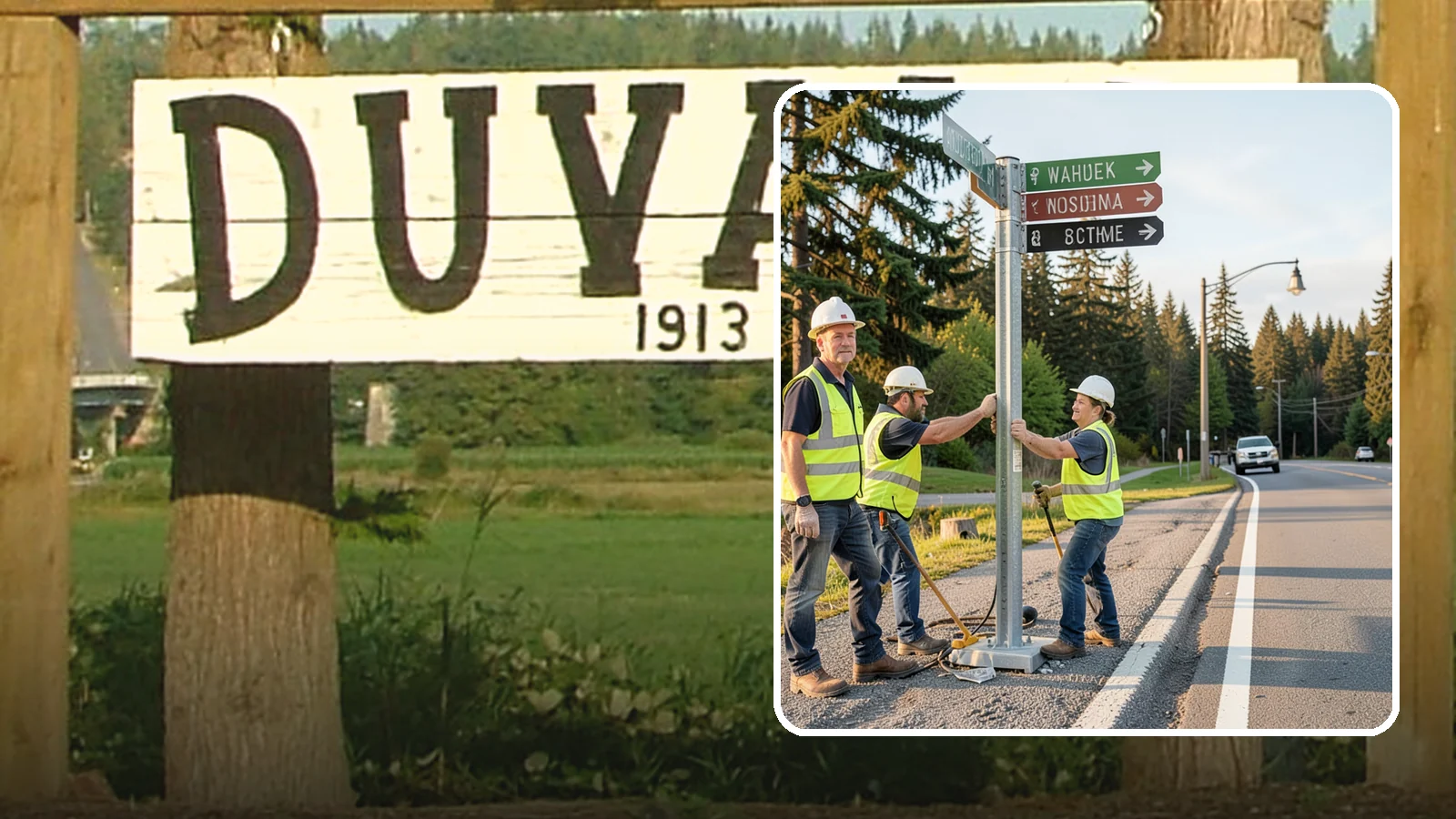 Street Name Sign Installation in Duvall, King County, WA - Fabrication and installation of MUTCD-compliant street name signs meeting current retroreflectivity standards.