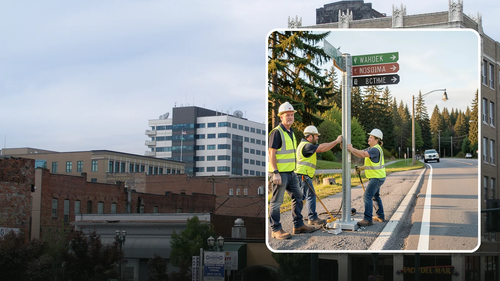 Street Name Sign Installation in Everett, Snohomish County, WA - Fabrication and installation of MUTCD-compliant street name signs meeting current retroreflectivity standards.