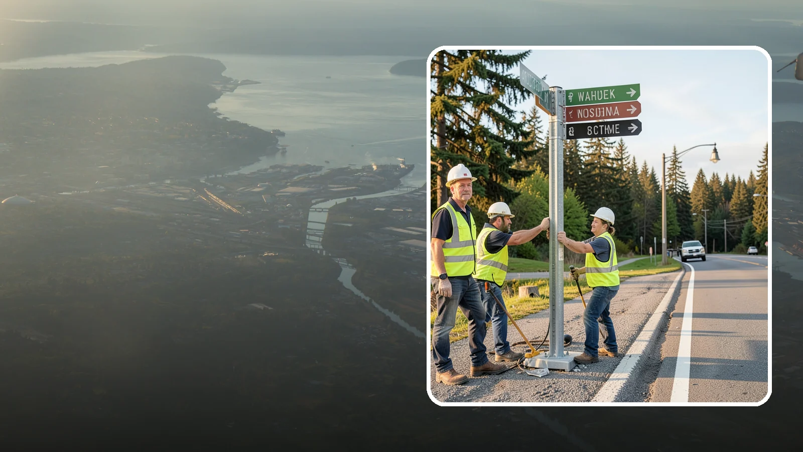 Street Name Sign Installation in Fife, Pierce County, WA - Fabrication and installation of MUTCD-compliant street name signs meeting current retroreflectivity standards.