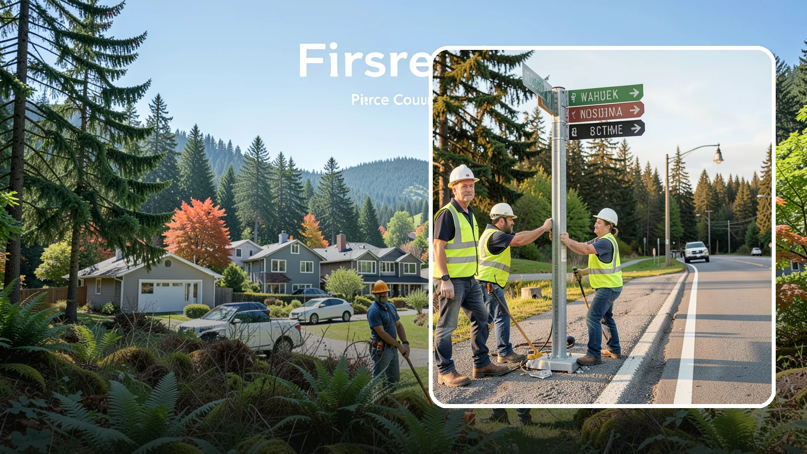 Street Name Sign Installation in Fircrest, Pierce County, WA - Fabrication and installation of MUTCD-compliant street name signs meeting current retroreflectivity standards.