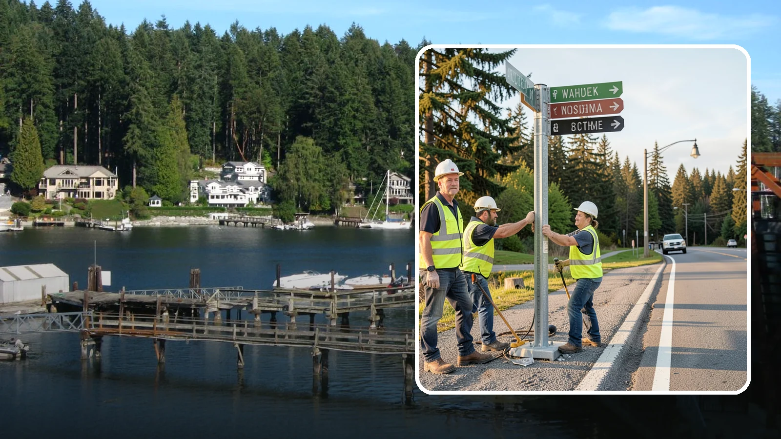 Street Name Sign Installation in Gig Harbor, Pierce County, WA - Fabrication and installation of MUTCD-compliant street name signs meeting current retroreflectivity standards.