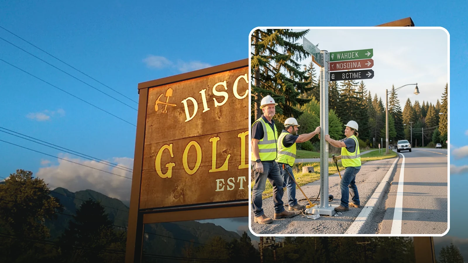 Street Name Sign Installation in Gold Bar, Snohomish County, WA - Fabrication and installation of MUTCD-compliant street name signs meeting current retroreflectivity standards.