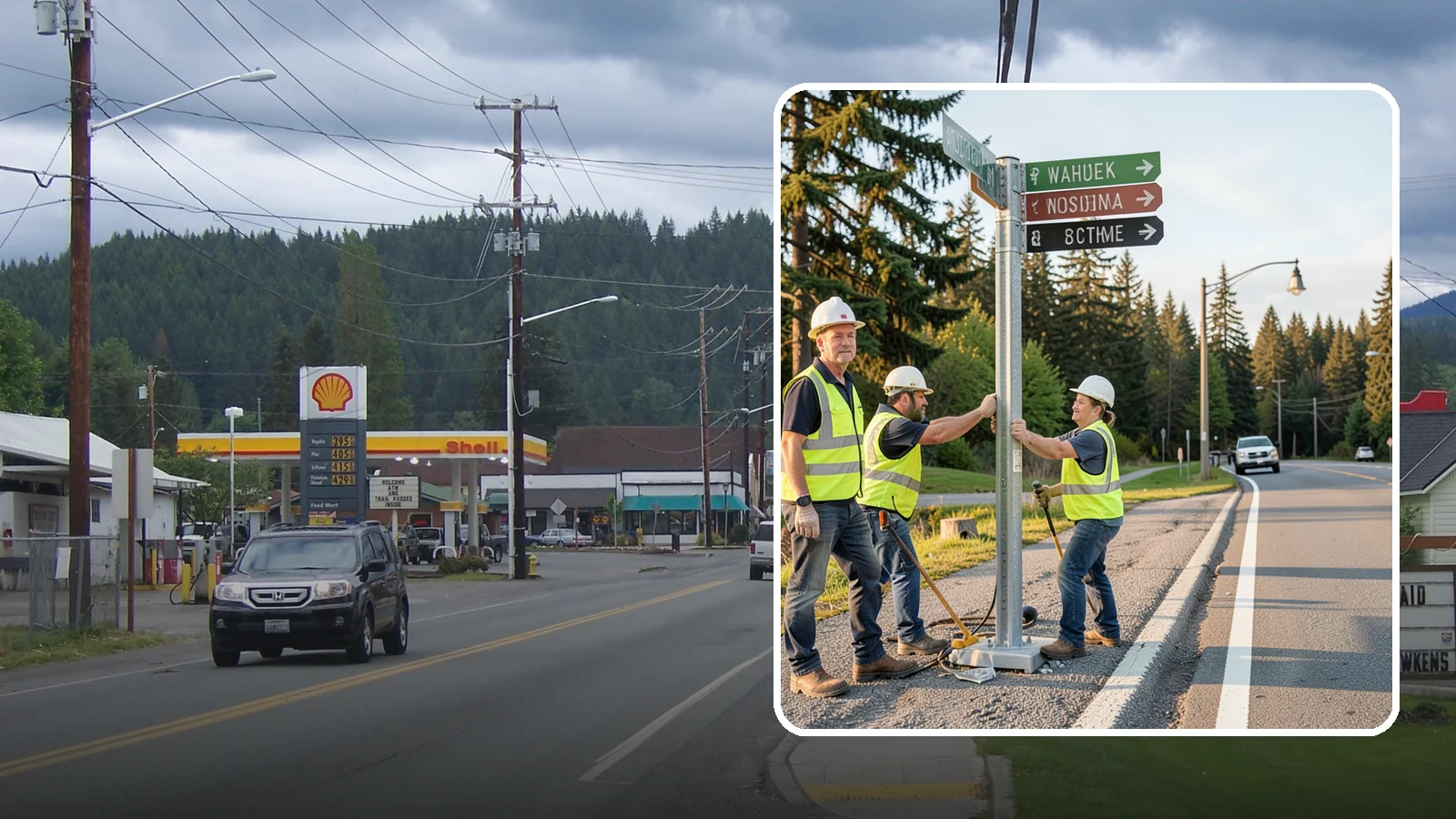 Street Name Sign Installation in Granite Falls, Snohomish County, WA - Fabrication and installation of MUTCD-compliant street name signs meeting current retroreflectivity standards.