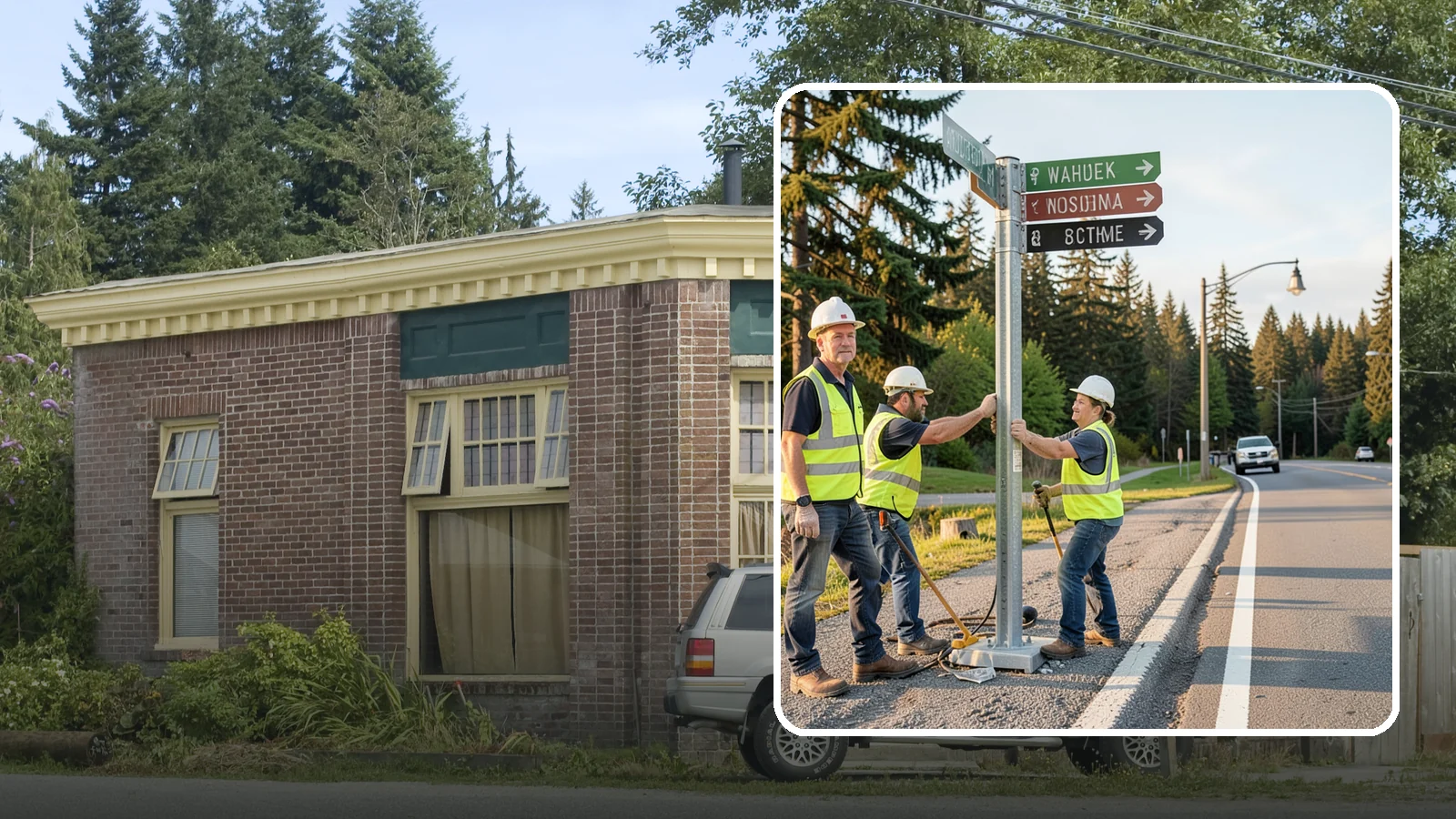 Street Name Sign Installation in Hamilton, Skagit County, WA - Fabrication and installation of MUTCD-compliant street name signs meeting current retroreflectivity standards.