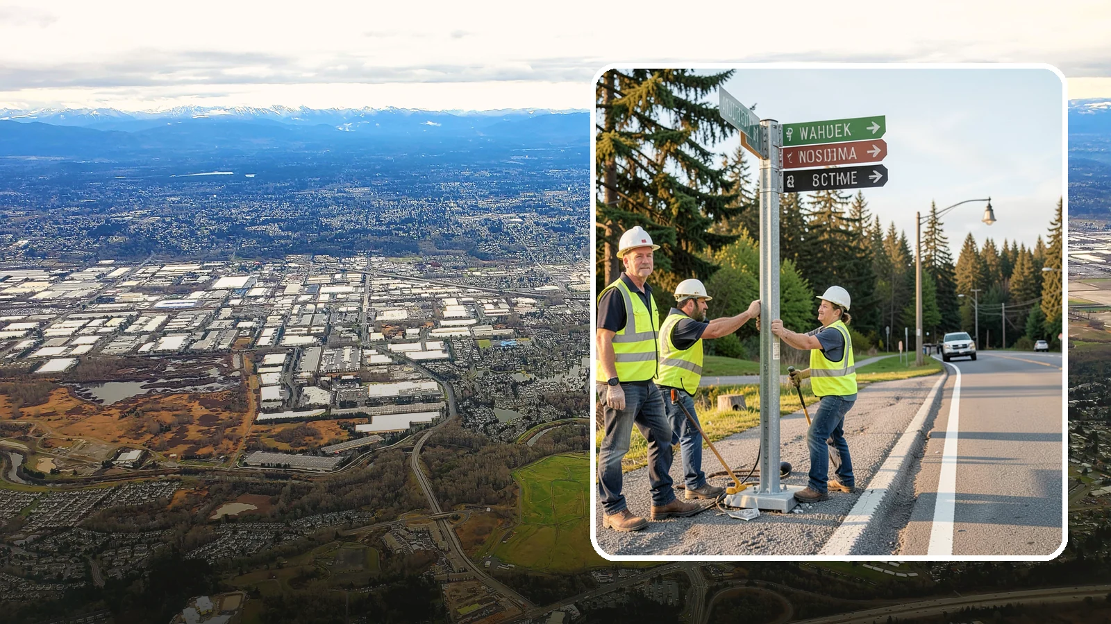 Street Name Sign Installation in Kent, King County, WA - Fabrication and installation of MUTCD-compliant street name signs meeting current retroreflectivity standards.