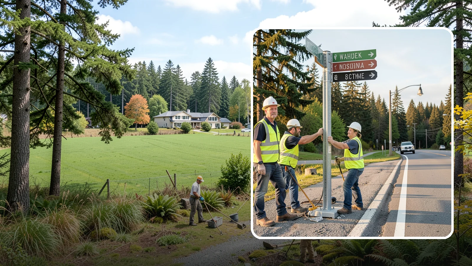 Street Name Sign Installation in Lyman, Skagit County, WA - Fabrication and installation of MUTCD-compliant street name signs meeting current retroreflectivity standards.