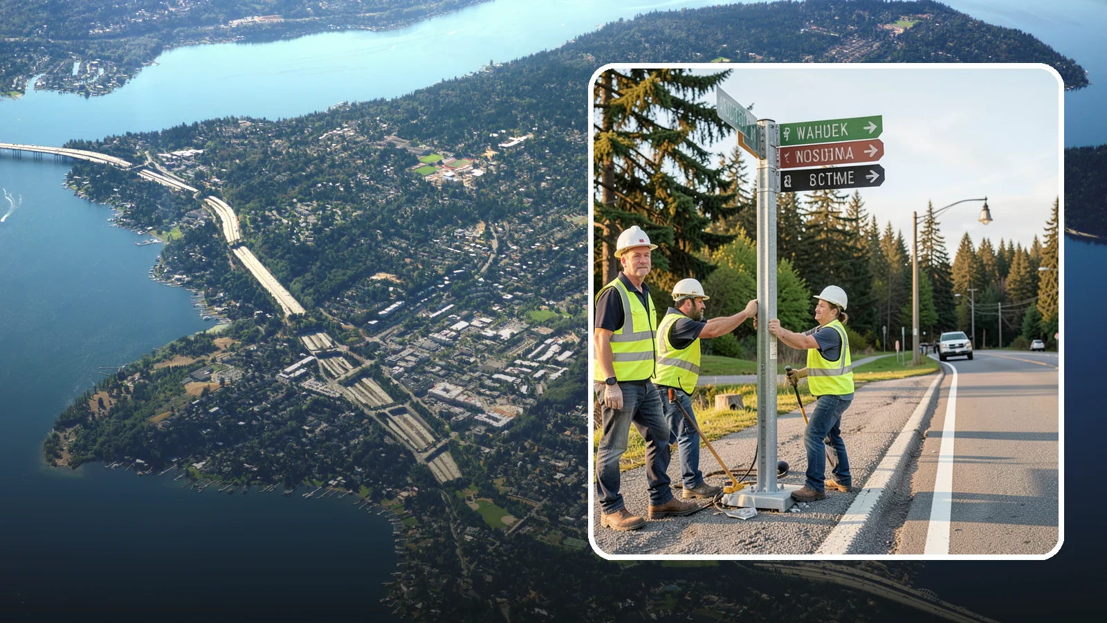 Street Name Sign Installation in Mercer Island, King County, WA - Fabrication and installation of MUTCD-compliant street name signs meeting current retroreflectivity standards.
