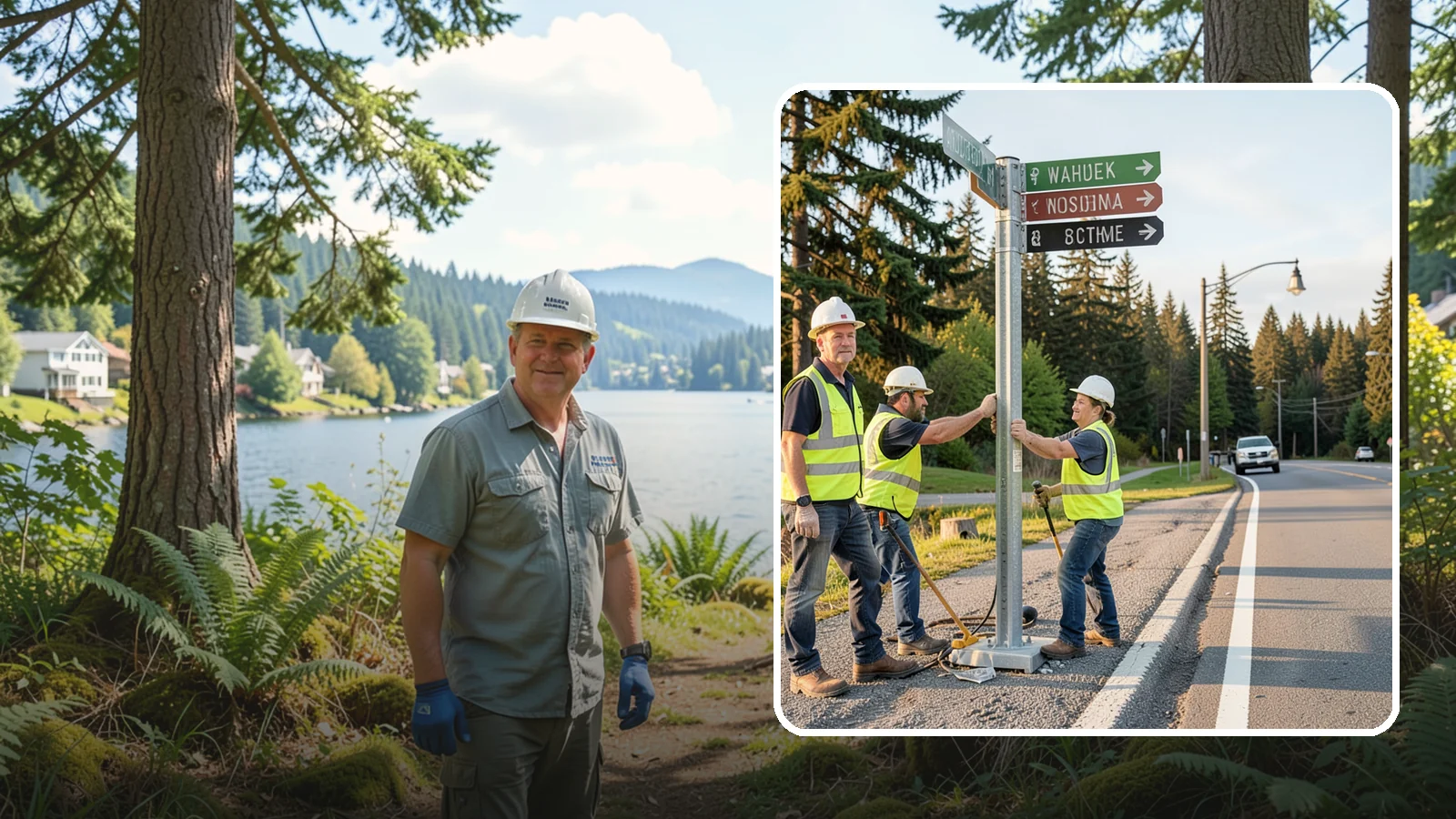 Street Name Sign Installation in Milton, King County, WA - Fabrication and installation of MUTCD-compliant street name signs meeting current retroreflectivity standards.