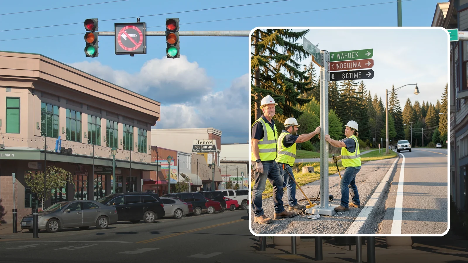 Street Name Sign Installation in Monroe, Snohomish County, WA - Fabrication and installation of MUTCD-compliant street name signs meeting current retroreflectivity standards.