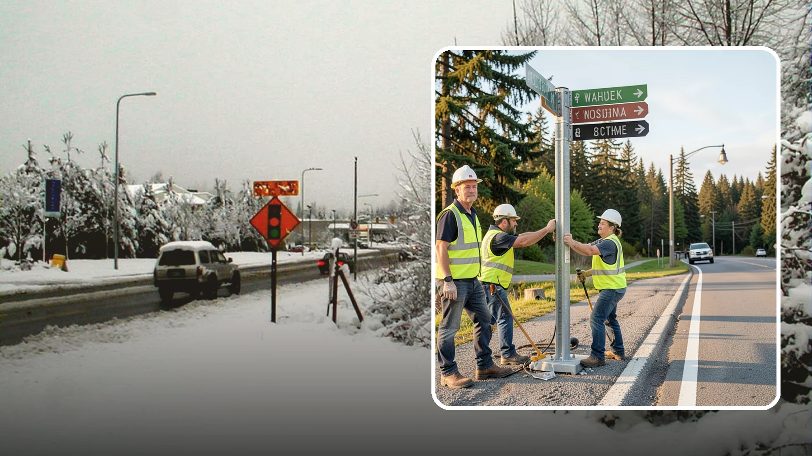 Street Name Sign Installation in Newcastle, King County, WA - Fabrication and installation of MUTCD-compliant street name signs meeting current retroreflectivity standards.