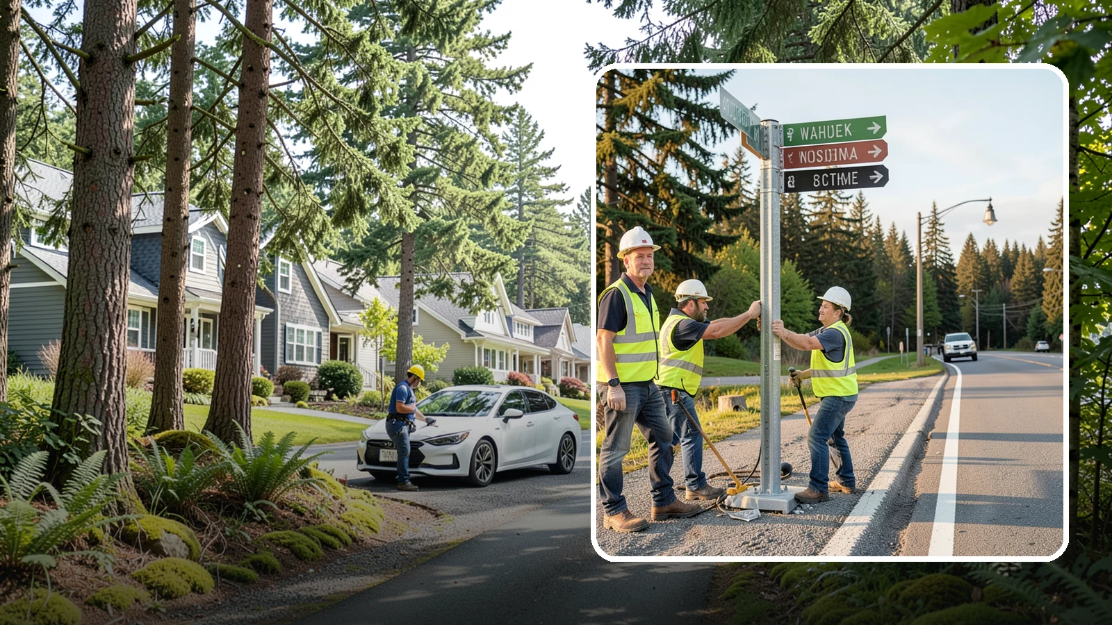 Street Name Sign Installation in Normandy Park, King County, WA - Fabrication and installation of MUTCD-compliant street name signs meeting current retroreflectivity standards.