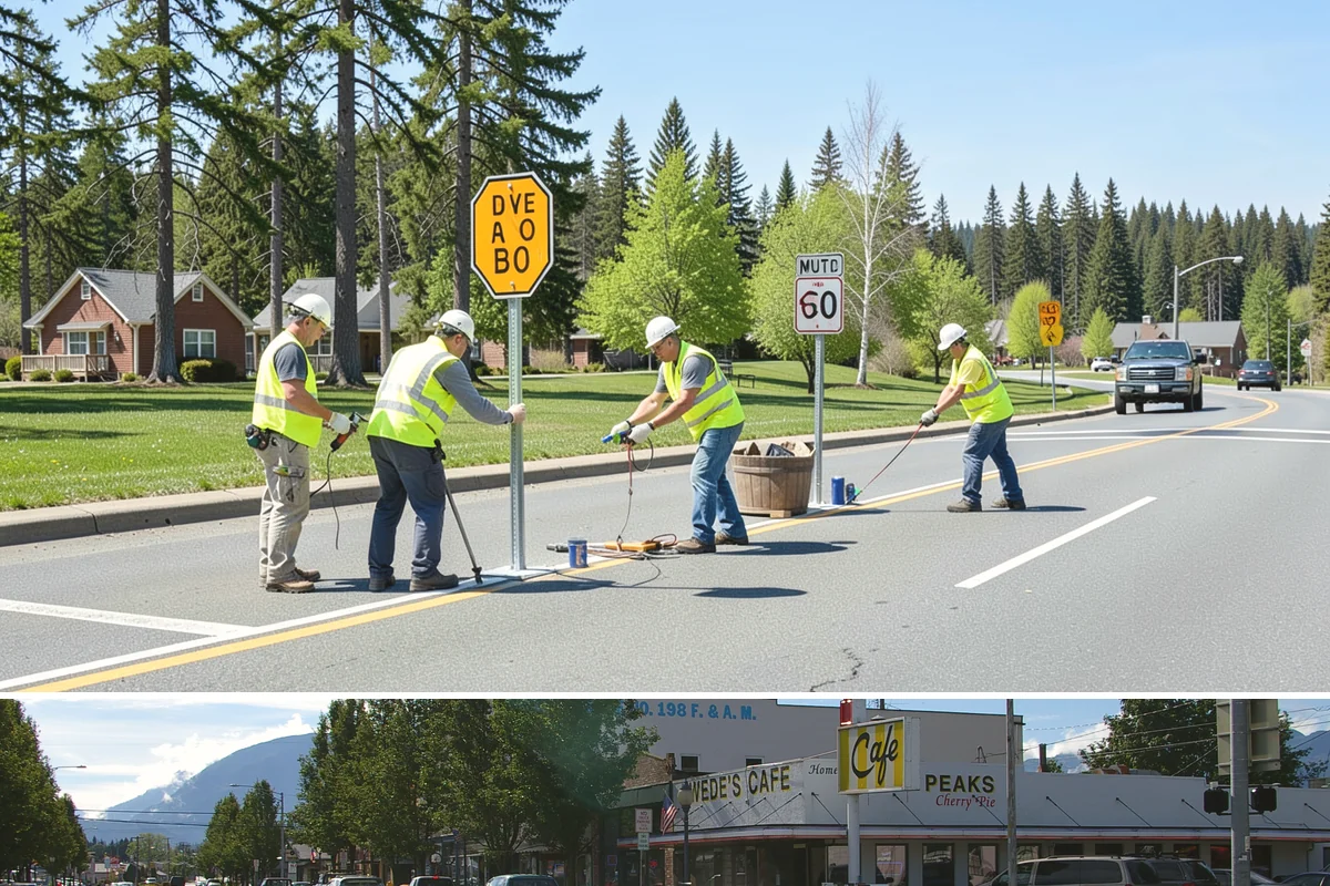 Street Name Sign Installation in North Bend, King County, WA - Sign installation proceeds year-round in Western Washington, though post setting is easier outside prolonged winter saturation.