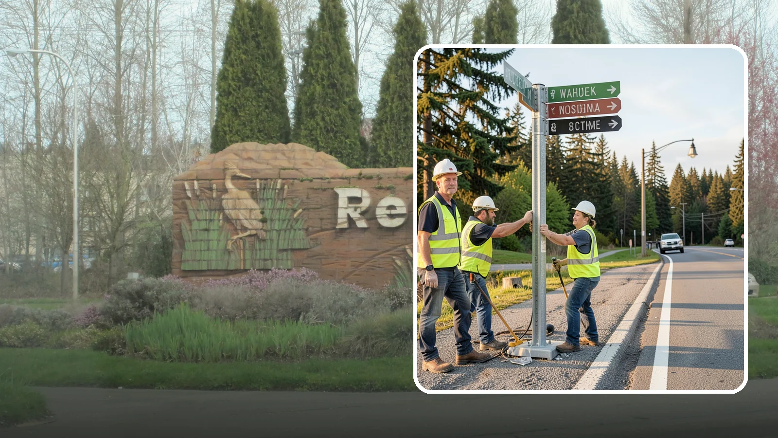 Street Name Sign Installation in Renton, King County, WA - Fabrication and installation of MUTCD-compliant street name signs meeting current retroreflectivity standards.