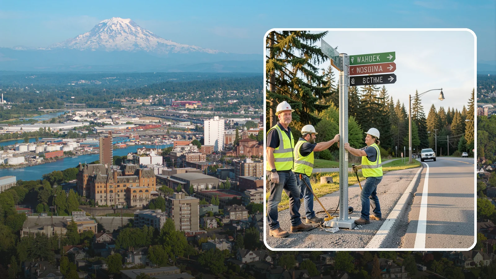 Street Name Sign Installation in Tacoma, Pierce County, WA - Fabrication and installation of MUTCD-compliant street name signs meeting current retroreflectivity standards.