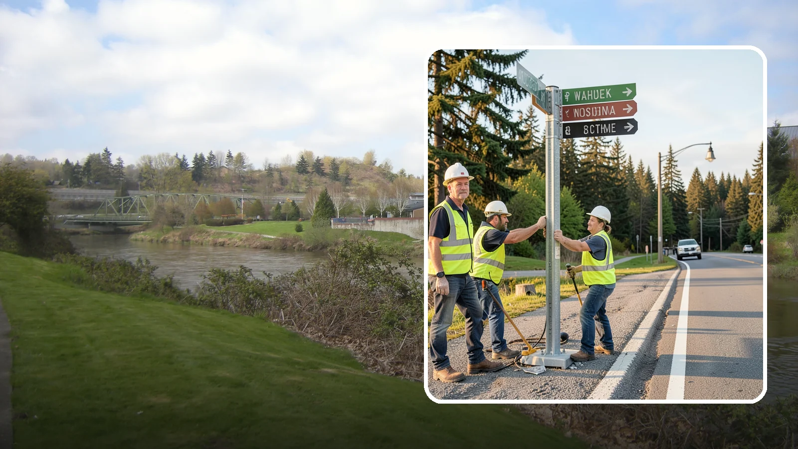 Street Name Sign Installation in Tukwila, King County, WA - Fabrication and installation of MUTCD-compliant street name signs meeting current retroreflectivity standards.