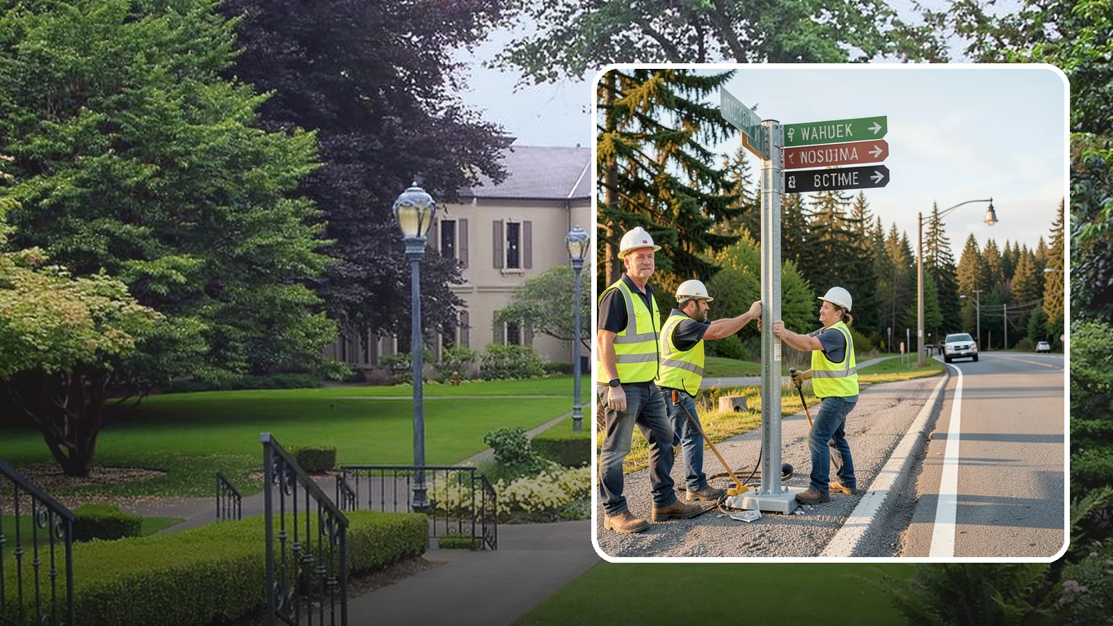 Street Name Sign Installation in Woodinville, King County, WA - Fabrication and installation of MUTCD-compliant street name signs meeting current retroreflectivity standards.