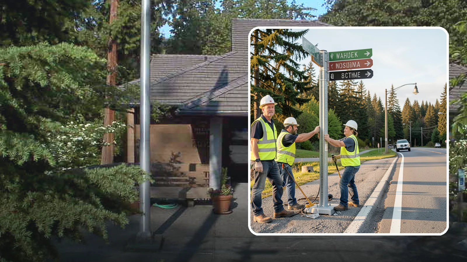 Street Name Sign Installation in Yarrow Point, King County, WA - Fabrication and installation of MUTCD-compliant street name signs meeting current retroreflectivity standards.