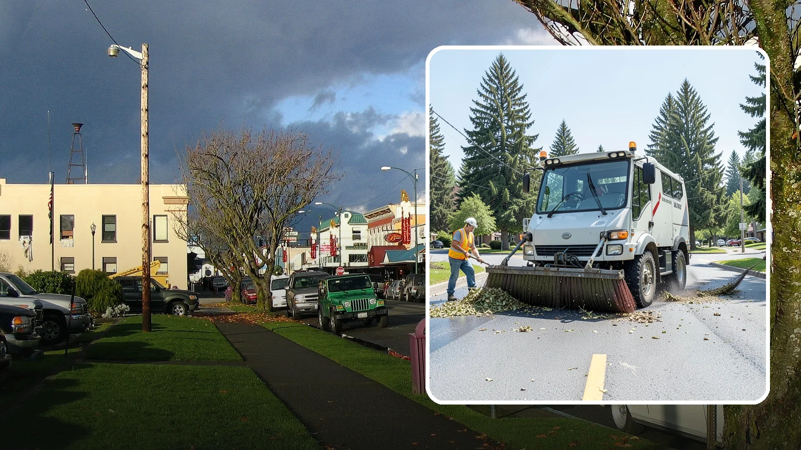 Street Sweeping in Arlington, Snohomish County, WA - Routine and route-based mechanical sweeping of municipal streets and arterials.