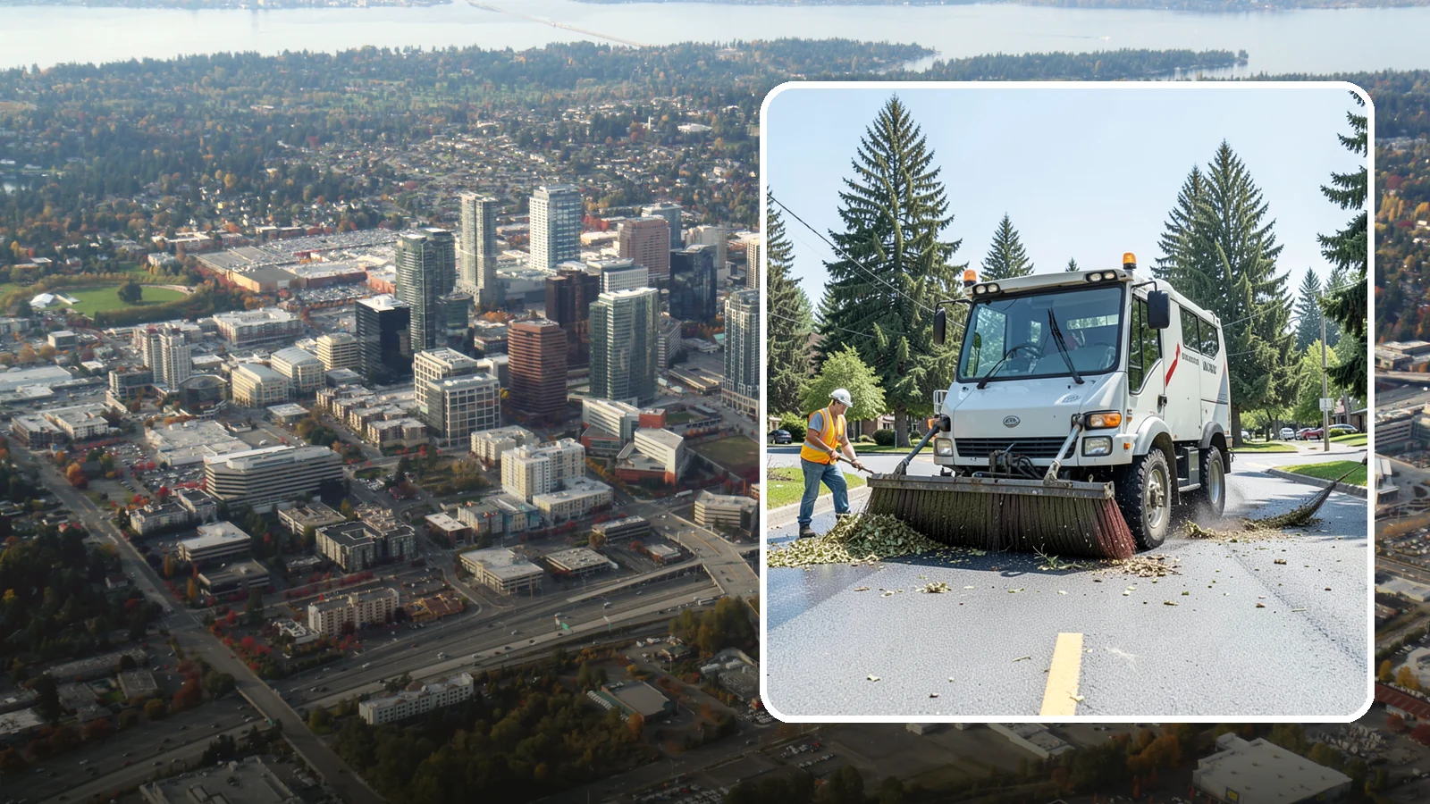 Street Sweeping in Bellevue, King County, WA - Routine and route-based mechanical sweeping of municipal streets and arterials.