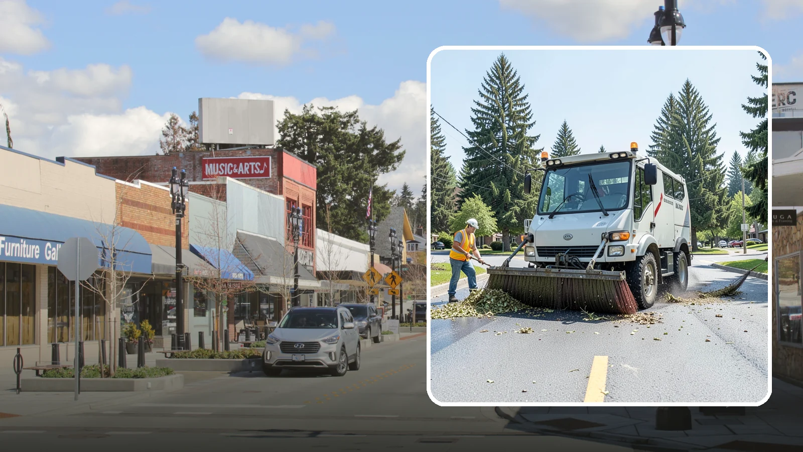 Street Sweeping in Bothell, King County, WA - Routine and route-based mechanical sweeping of municipal streets and arterials.