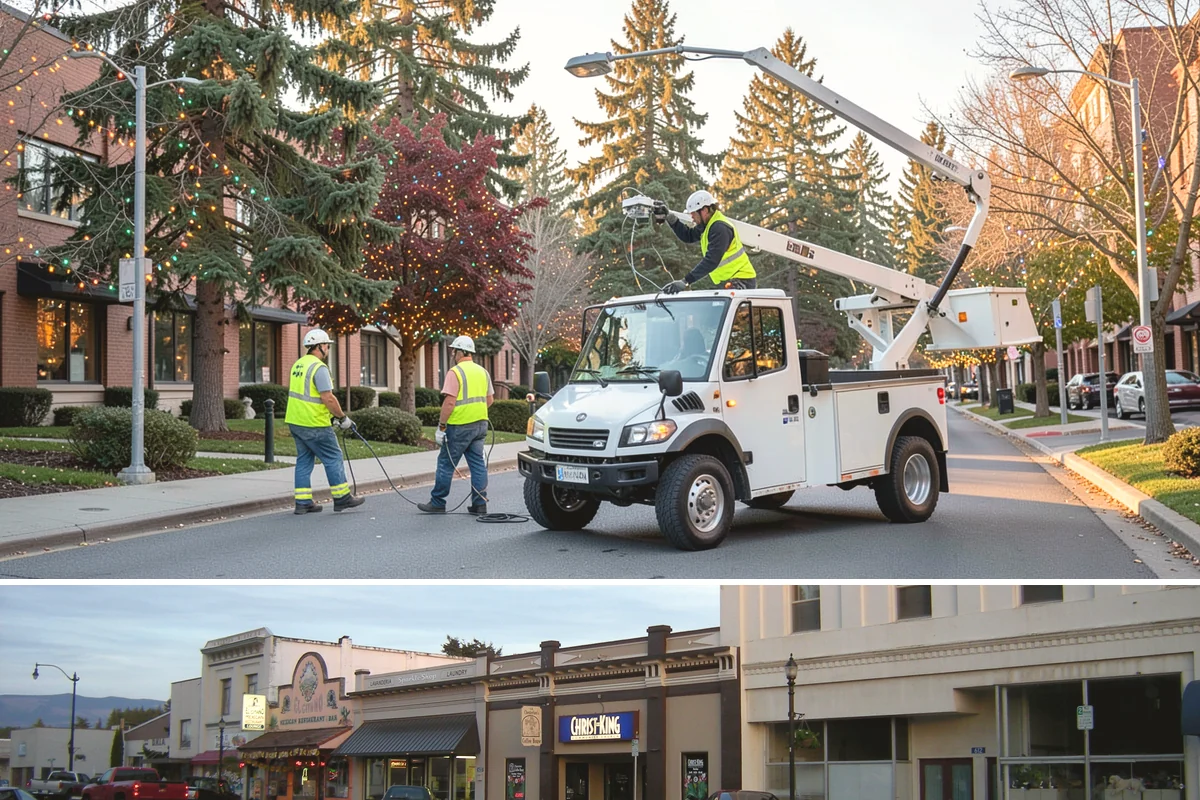 Street Sweeping in Burlington, Skagit County, WA - Sweeping intensifies during fall leaf drop and after winter sanding to recover traction grit.