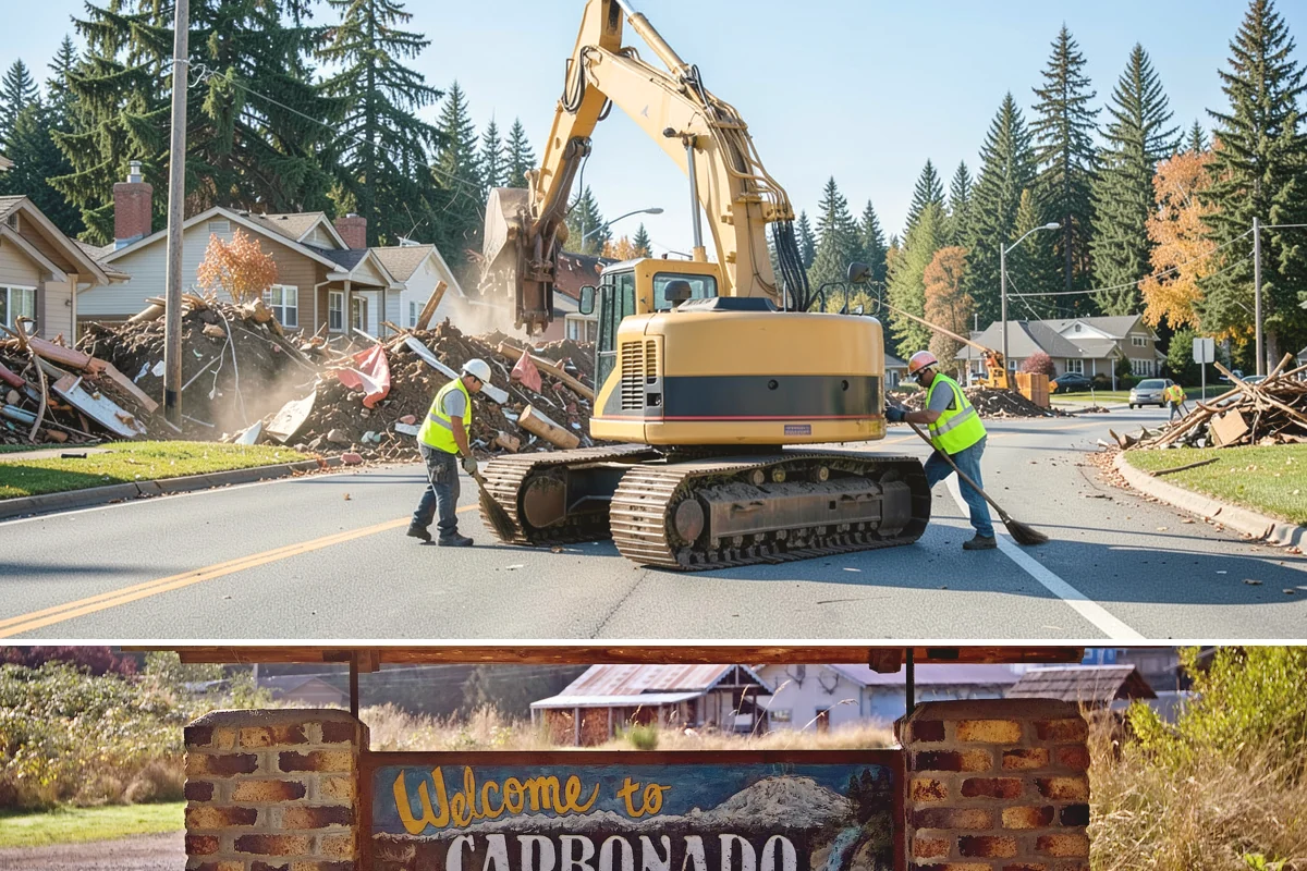 Street Sweeping in Carbonado, Pierce County, WA - Sweeping intensifies during fall leaf drop and after winter sanding to recover traction grit.
