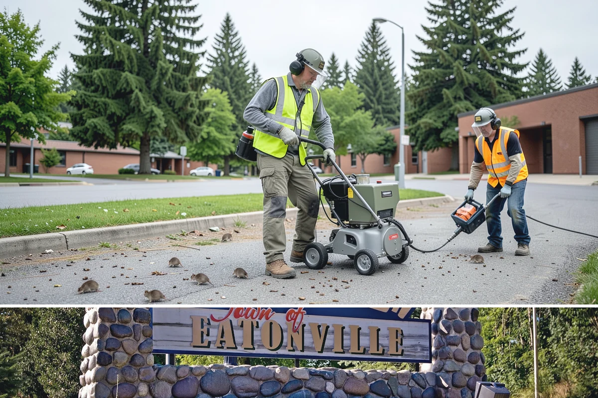 Street Sweeping in Eatonville, Pierce County, WA - Sweeping intensifies during fall leaf drop and after winter sanding to recover traction grit.