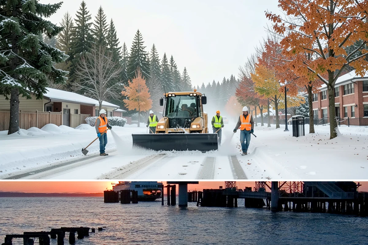 Street Sweeping in Edmonds, Snohomish County, WA - Sweeping intensifies during fall leaf drop and after winter sanding to recover traction grit.
