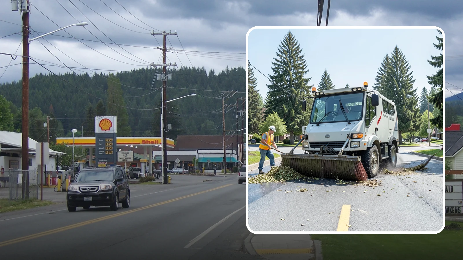 Street Sweeping in Granite Falls, Snohomish County, WA - Routine and route-based mechanical sweeping of municipal streets and arterials.