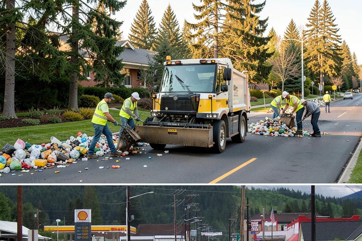 Street Sweeping in Granite Falls, Snohomish County, WA - Sweeping intensifies during fall leaf drop and after winter sanding to recover traction grit.