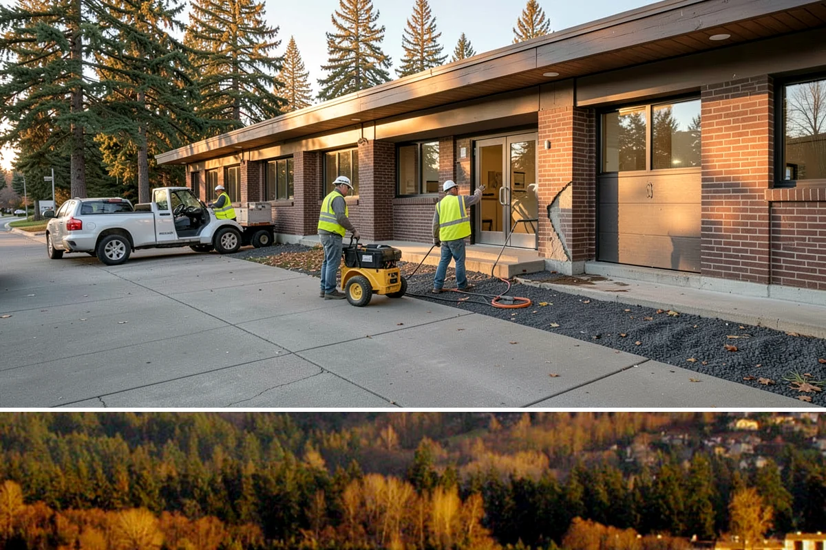 Street Sweeping in Kenmore, King County, WA - Sweeping intensifies during fall leaf drop and after winter sanding to recover traction grit.