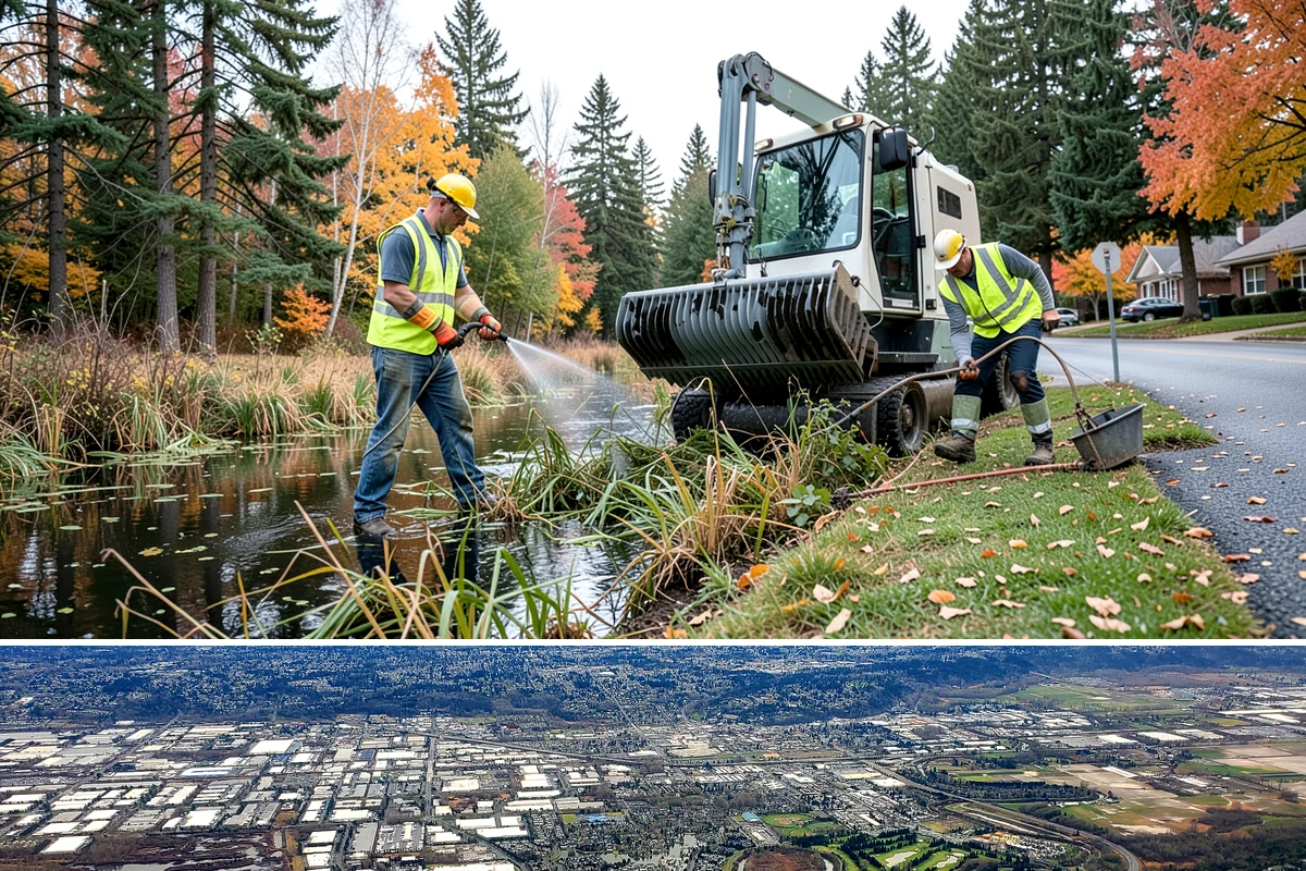Street Sweeping in Kent, King County, WA - Sweeping intensifies during fall leaf drop and after winter sanding to recover traction grit.