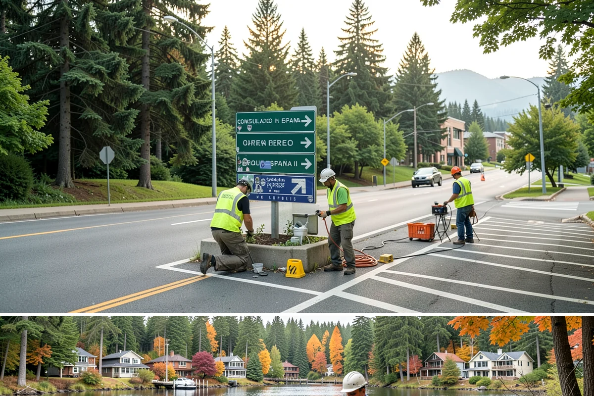 Street Sweeping in La Conner, Skagit County, WA - Sweeping intensifies during fall leaf drop and after winter sanding to recover traction grit.
