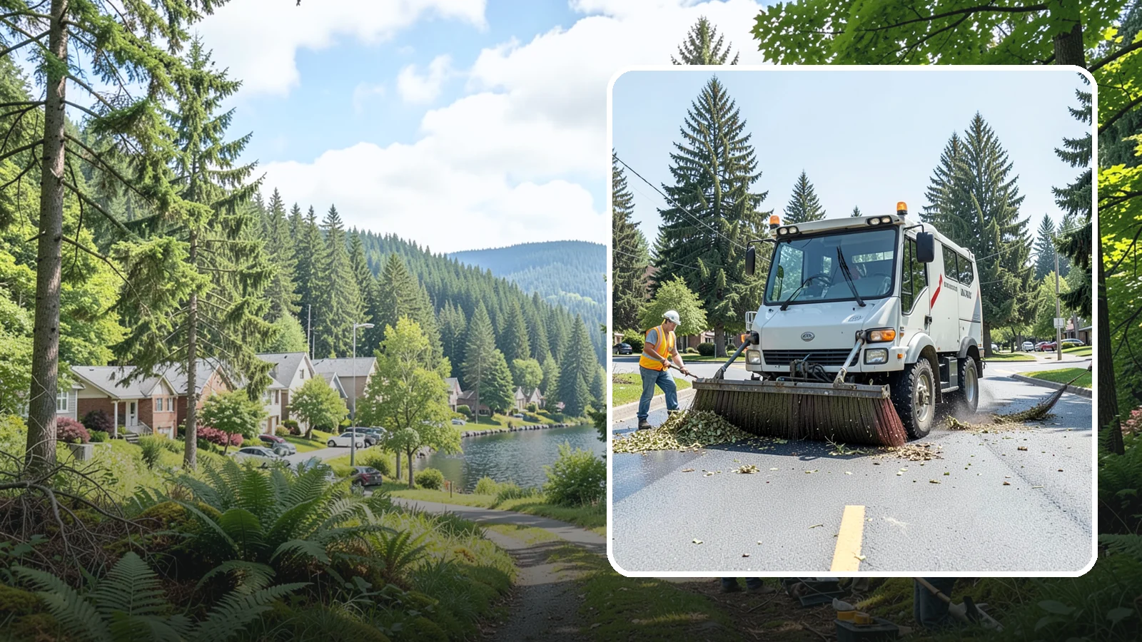 Street Sweeping in Lake Forest Park, King County, WA - Routine and route-based mechanical sweeping of municipal streets and arterials.