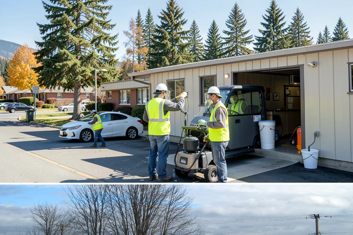 Street Sweeping in Langley, Island County, WA - Sweeping intensifies during fall leaf drop and after winter sanding to recover traction grit.