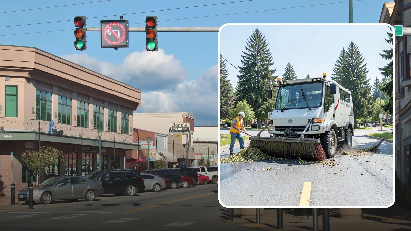Street Sweeping in Monroe, Snohomish County, WA - Routine and route-based mechanical sweeping of municipal streets and arterials.